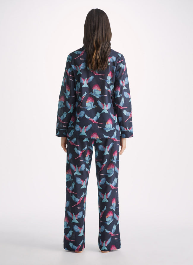 Blue Printed Women Bird Print Night Suit Pajama Set